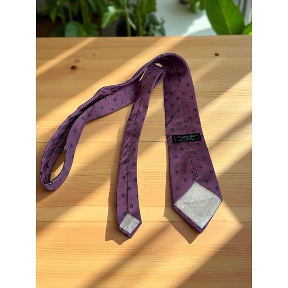 Christian Dior Purple Italian Silk Tie Geometric Mid Century Pattern Vintage - Picture 7 of 16